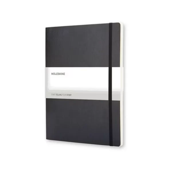 Бележник Moleskine XL в открит вид, показващ свободно пространство за идеи