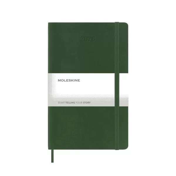 Затворен тъмно зелен планер Moleskine с еластично закопчаване