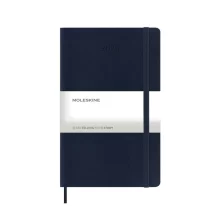 Син планер Moleskine Large A5 върху бюро с писалка