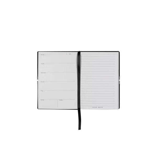 Луксозен бележник A6 Elegance Storyline Black Agenda с редове и седмичен планер от Hugo Boss