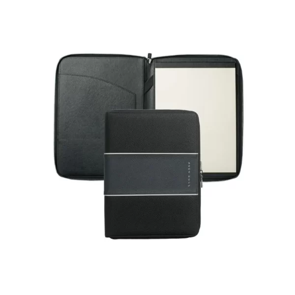 Вътрешен изглед на папка Gear А5 от HUGO BOSS с джоб и примка за писалка