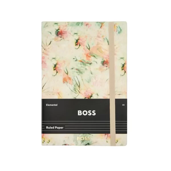 Детайл на златистото лого BOSS върху корицата на бележник A5 Tie-dye